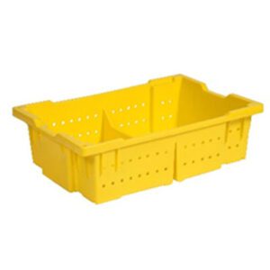 A yellow plastic container with holes on the sides.