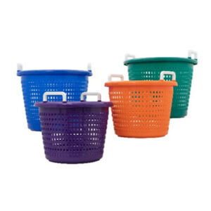 A group of four baskets that are all different colors.