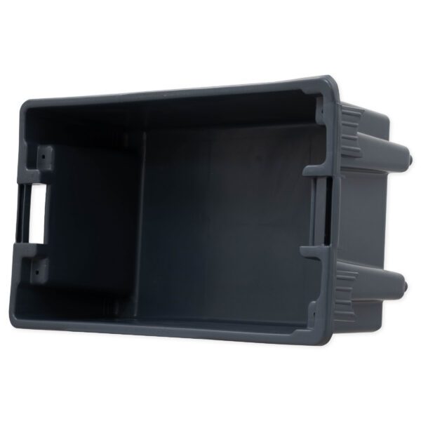A black plastic box with handles on top of it.